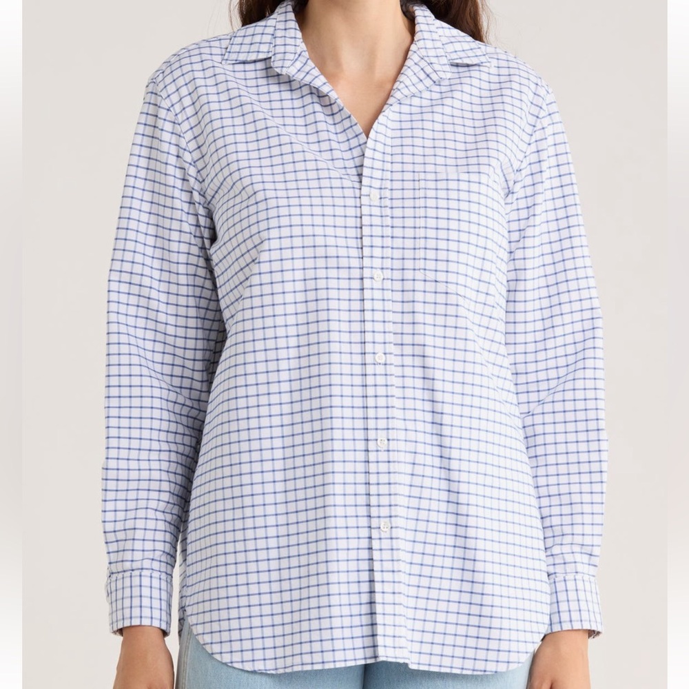 NEW Frank & Eileen Joedy Boyfriend Cotton Button-Up Shirt in Blue White Check